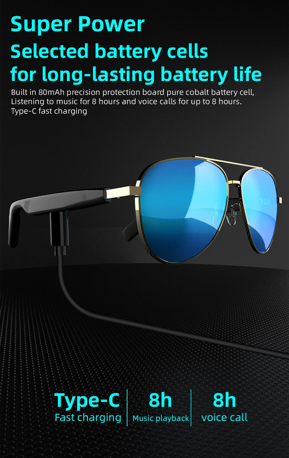 Versa– Bluetooth Earphones, UV Protection, Touch Control & Clear Visiontile facial features