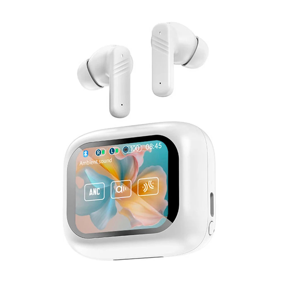 Wireless ANC Bluetooth 5.4 Hi-Fi Stereo Headphones with LED Touch Screen – Waterproof Noise Cancelling Earphones