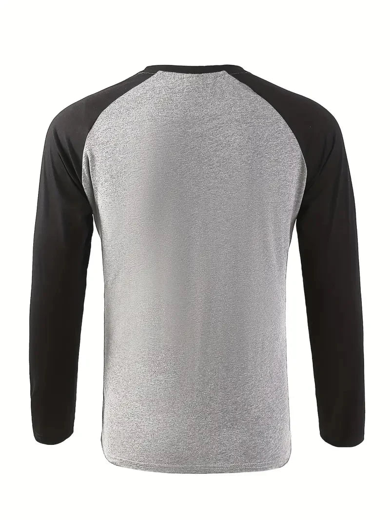 Spring Autumn New Spell Color Simple Style Long Sleeve Round Neck Tops T Shirt Men Pullover Tops T Shirts 100% Polyester