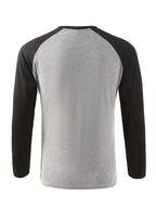 Spring Autumn New Spell Color Simple Style Long Sleeve Round Neck Tops T Shirt Men Pullover Tops T Shirts 100% Polyester