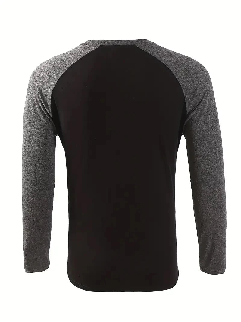 Spring Autumn New Spell Color Simple Style Long Sleeve Round Neck Tops T Shirt Men Pullover Tops T Shirts 100% Polyester