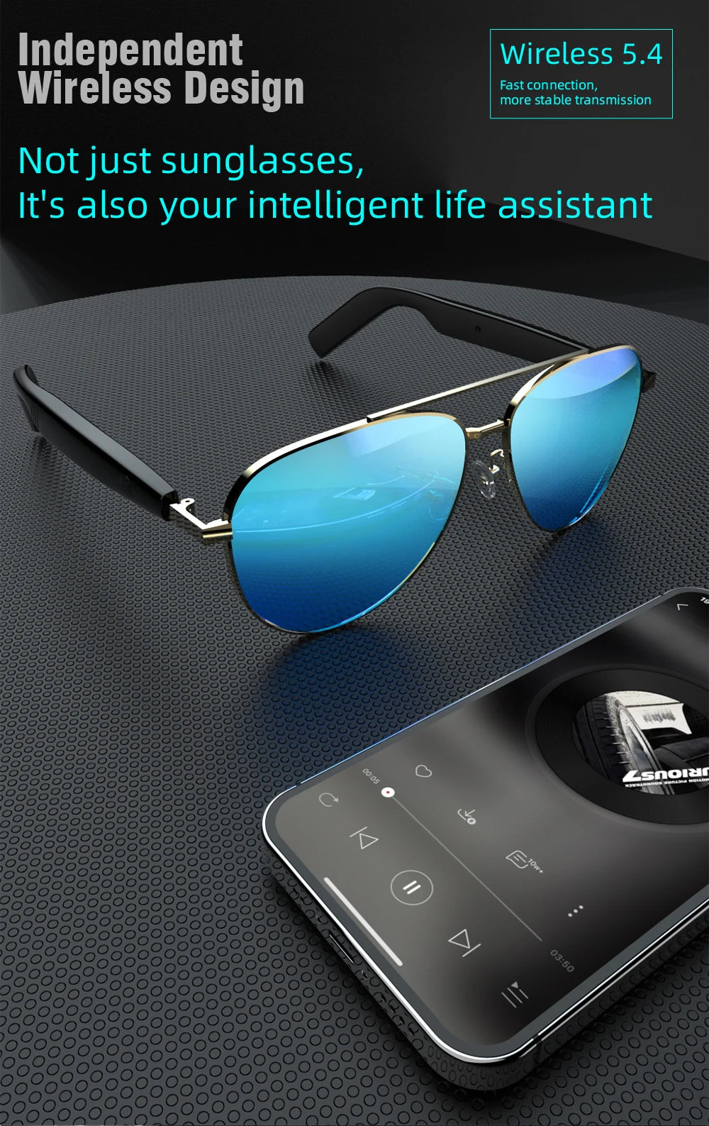 Versa– Bluetooth Earphones, UV Protection, Touch Control & Clear Visiontile facial features