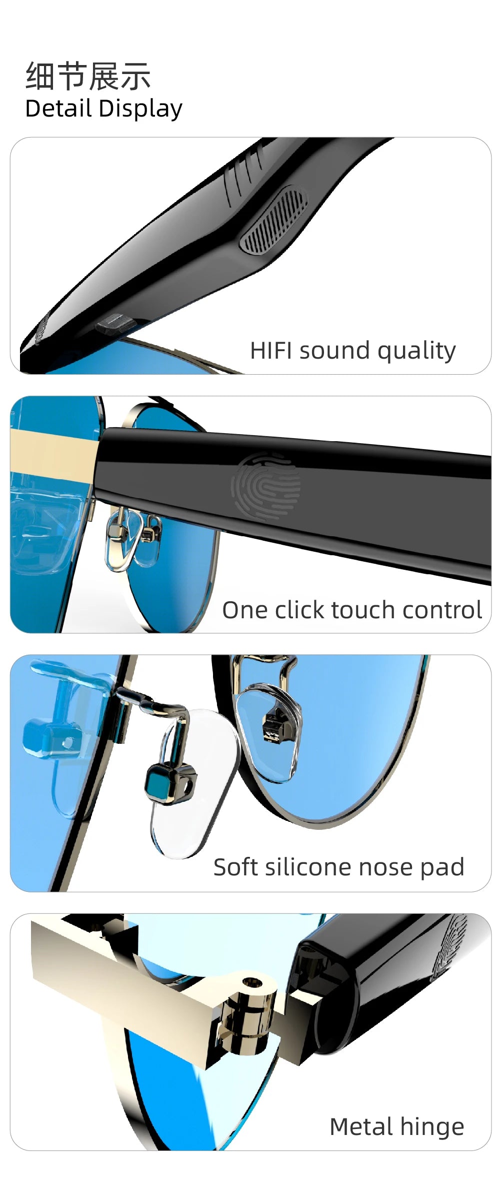 Versa– Bluetooth Earphones, UV Protection, Touch Control & Clear Visiontile facial features
