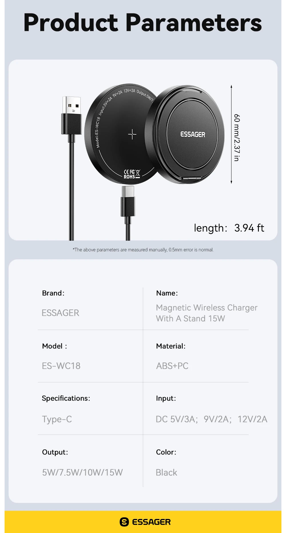 Essager Magnetic Wireless Charger with Holder – 15W Fast Charging for iPhone 17/16/15/14 Pro Max