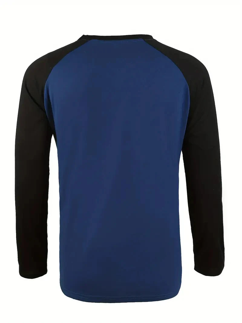 Spring Autumn New Spell Color Simple Style Long Sleeve Round Neck Tops T Shirt Men Pullover Tops T Shirts 100% Polyester