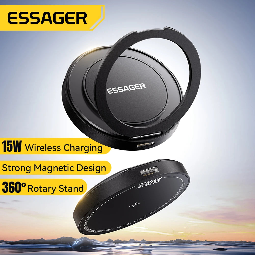 Essager Magnetic Wireless Charger with Holder – 15W Fast Charging for iPhone 17/16/15/14 Pro Max