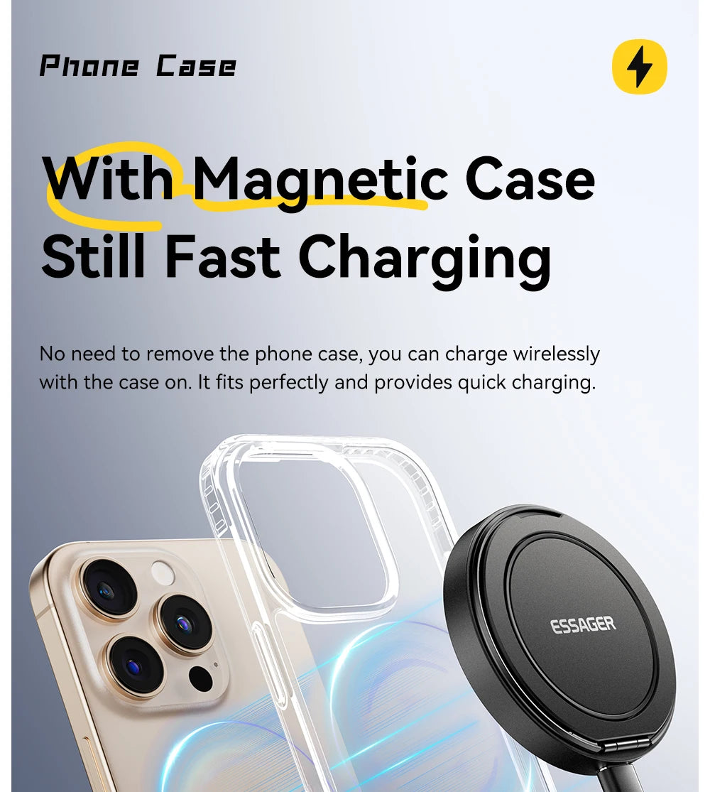 Essager Magnetic Wireless Charger with Holder – 15W Fast Charging for iPhone 17/16/15/14 Pro Max