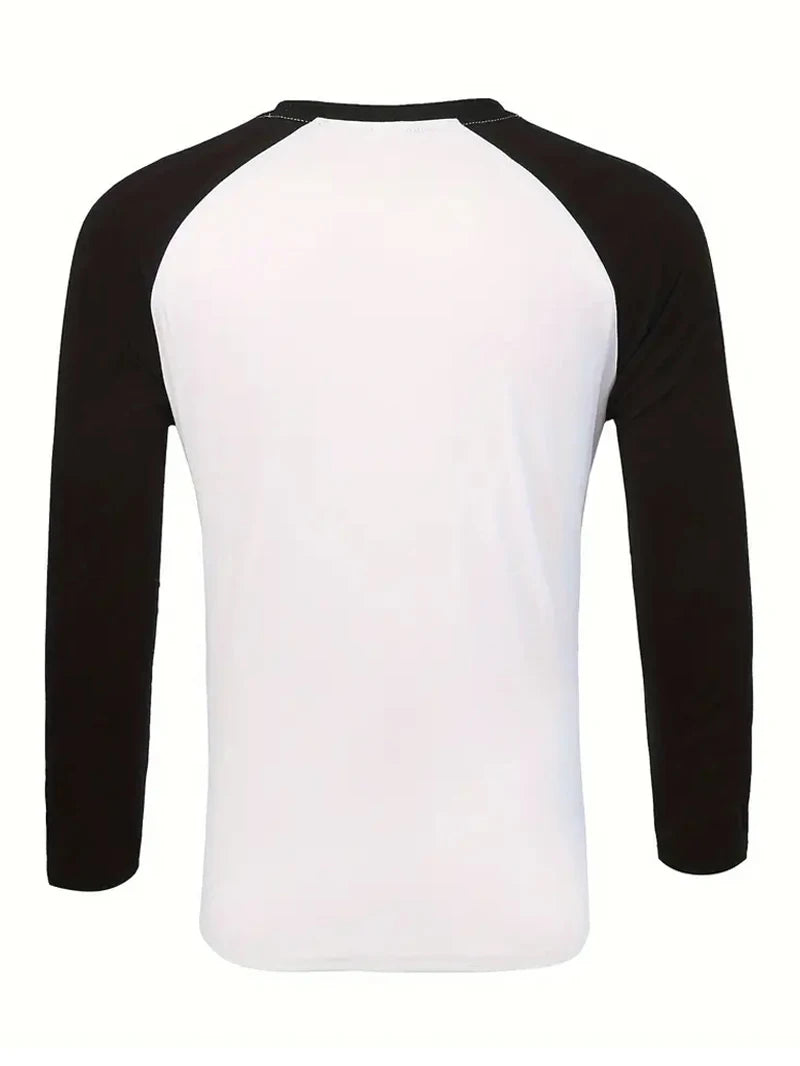 Spring Autumn New Spell Color Simple Style Long Sleeve Round Neck Tops T Shirt Men Pullover Tops T Shirts 100% Polyester