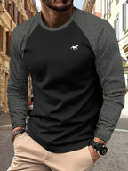 Spring Autumn New Spell Color Simple Style Long Sleeve Round Neck Tops T Shirt Men Pullover Tops T Shirts 100% Polyester