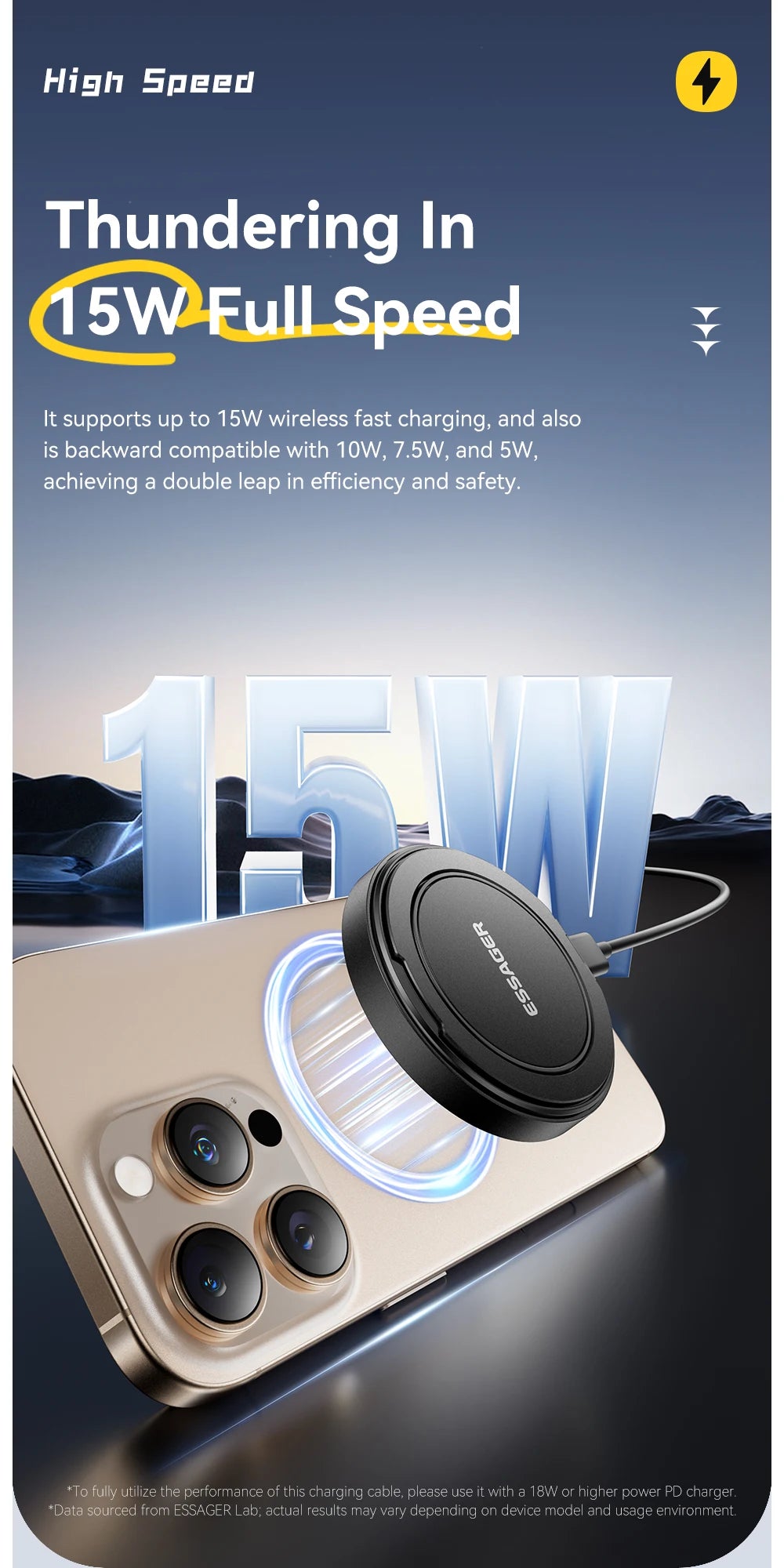 Essager Magnetic Wireless Charger with Holder – 15W Fast Charging for iPhone 17/16/15/14 Pro Max