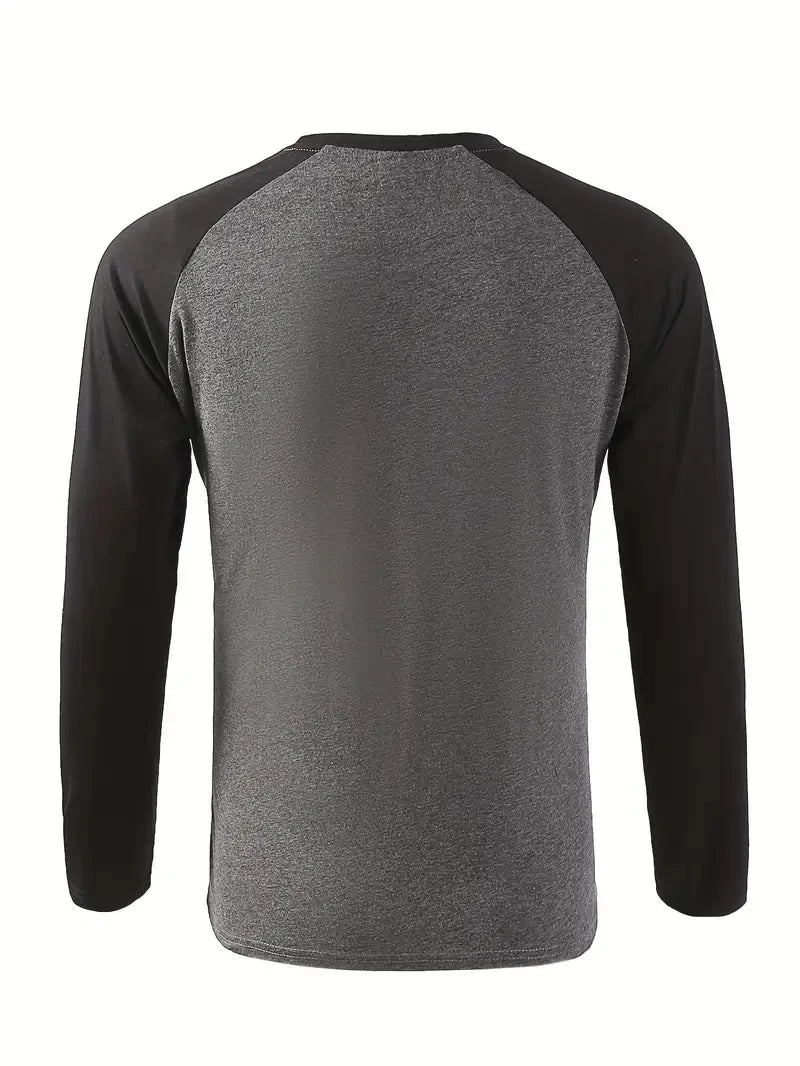 Spring Autumn New Spell Color Simple Style Long Sleeve Round Neck Tops T Shirt Men Pullover Tops T Shirts 100% Polyester