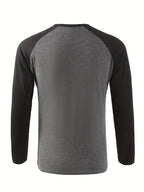 Spring Autumn New Spell Color Simple Style Long Sleeve Round Neck Tops T Shirt Men Pullover Tops T Shirts 100% Polyester