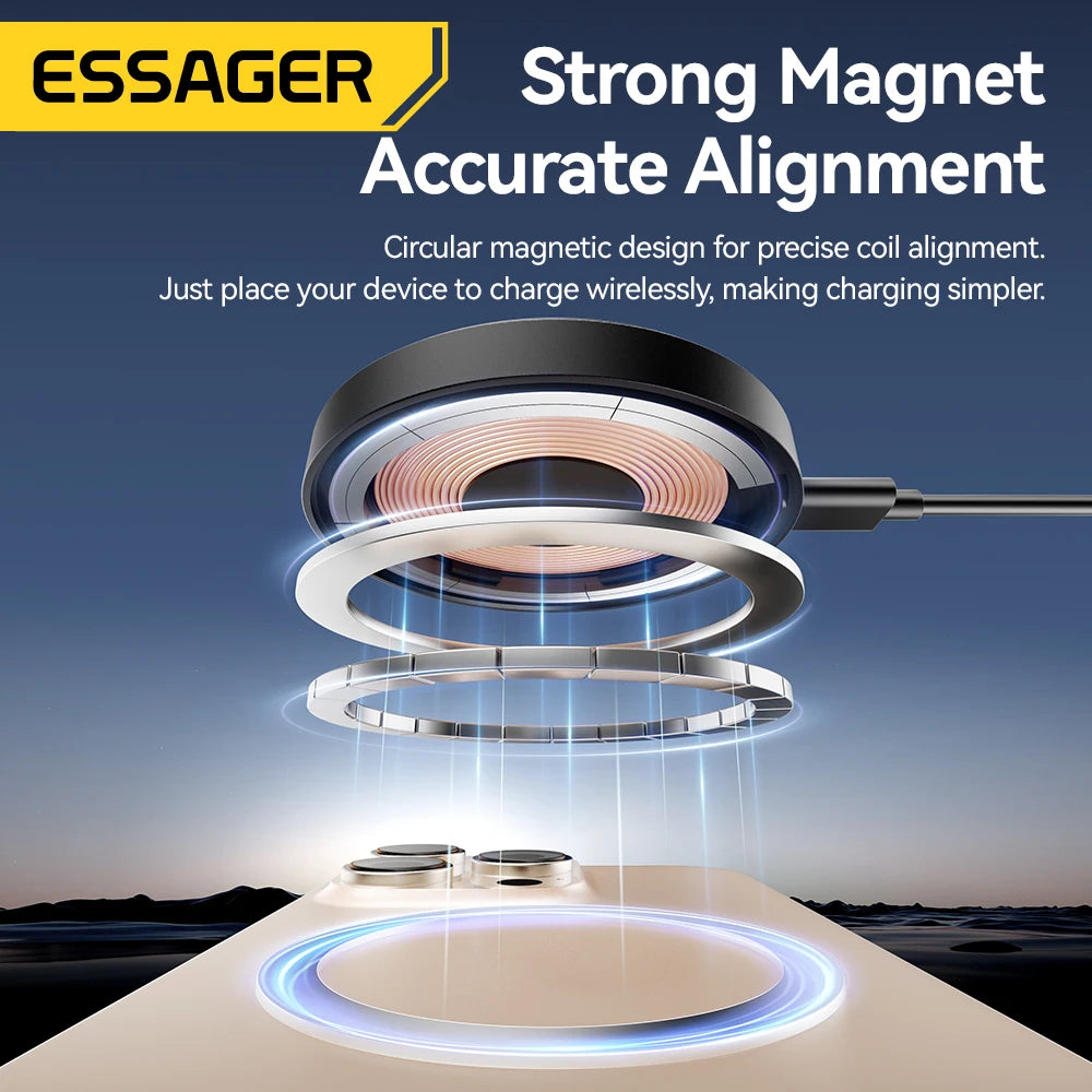 Essager Magnetic Wireless Charger with Holder – 15W Fast Charging for iPhone 17/16/15/14 Pro Max