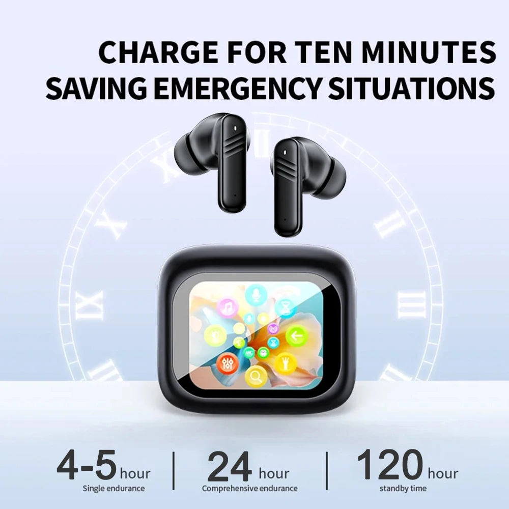 Wireless ANC Bluetooth 5.4 Hi-Fi Stereo Headphones with LED Touch Screen – Waterproof Noise Cancelling Earphones