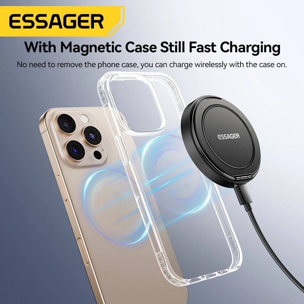 Essager Magnetic Wireless Charger with Holder – 15W Fast Charging for iPhone 17/16/15/14 Pro Max