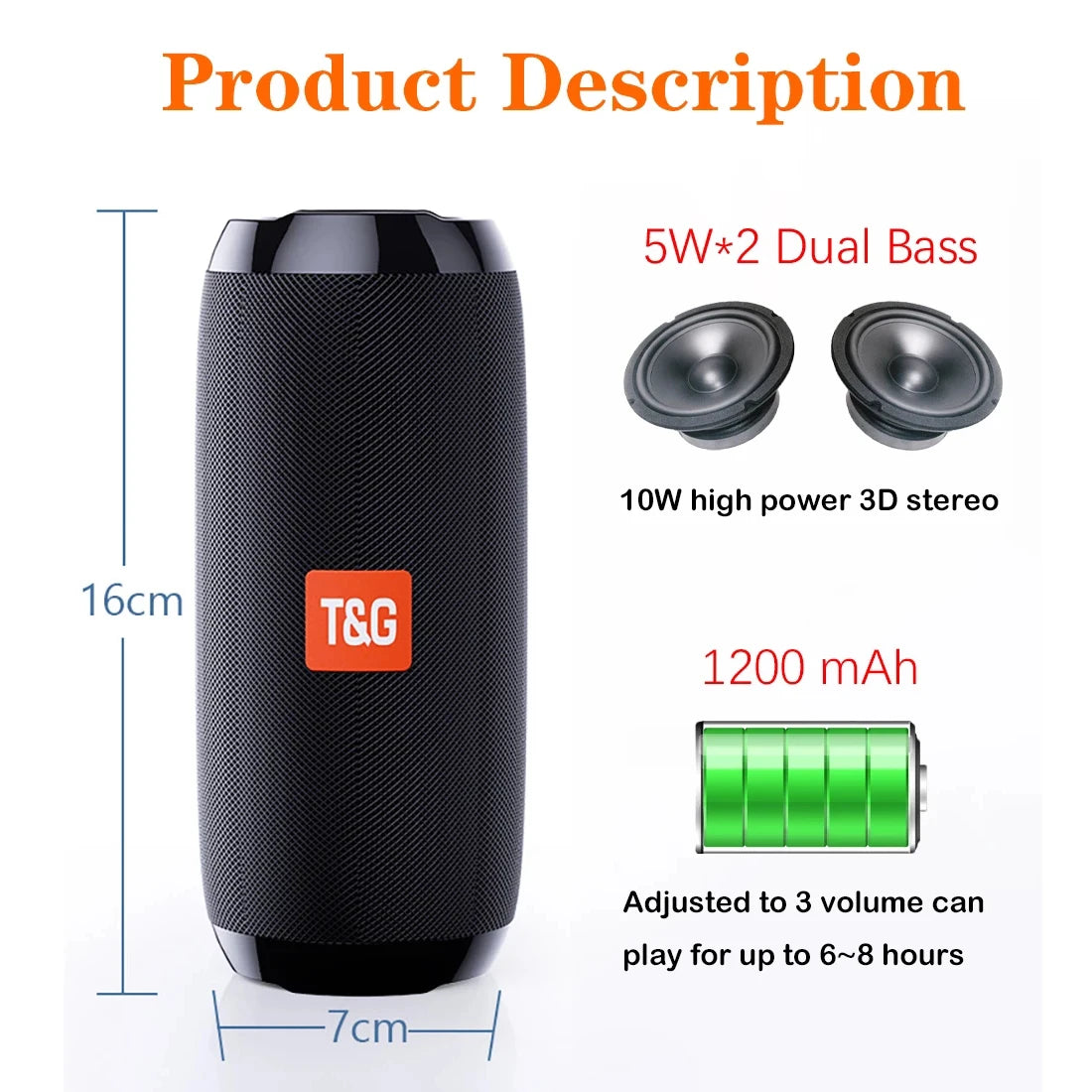 Portable Bluetooth Speaker with Powerful Bass – Wireless Stereo Sound, FM Radio, Hands-Free Calls