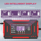 Smart 12V Car Battery Charger – EU Plug Motorcycle Battery Maintainer with LCD Display for Lead-Acid Batteries